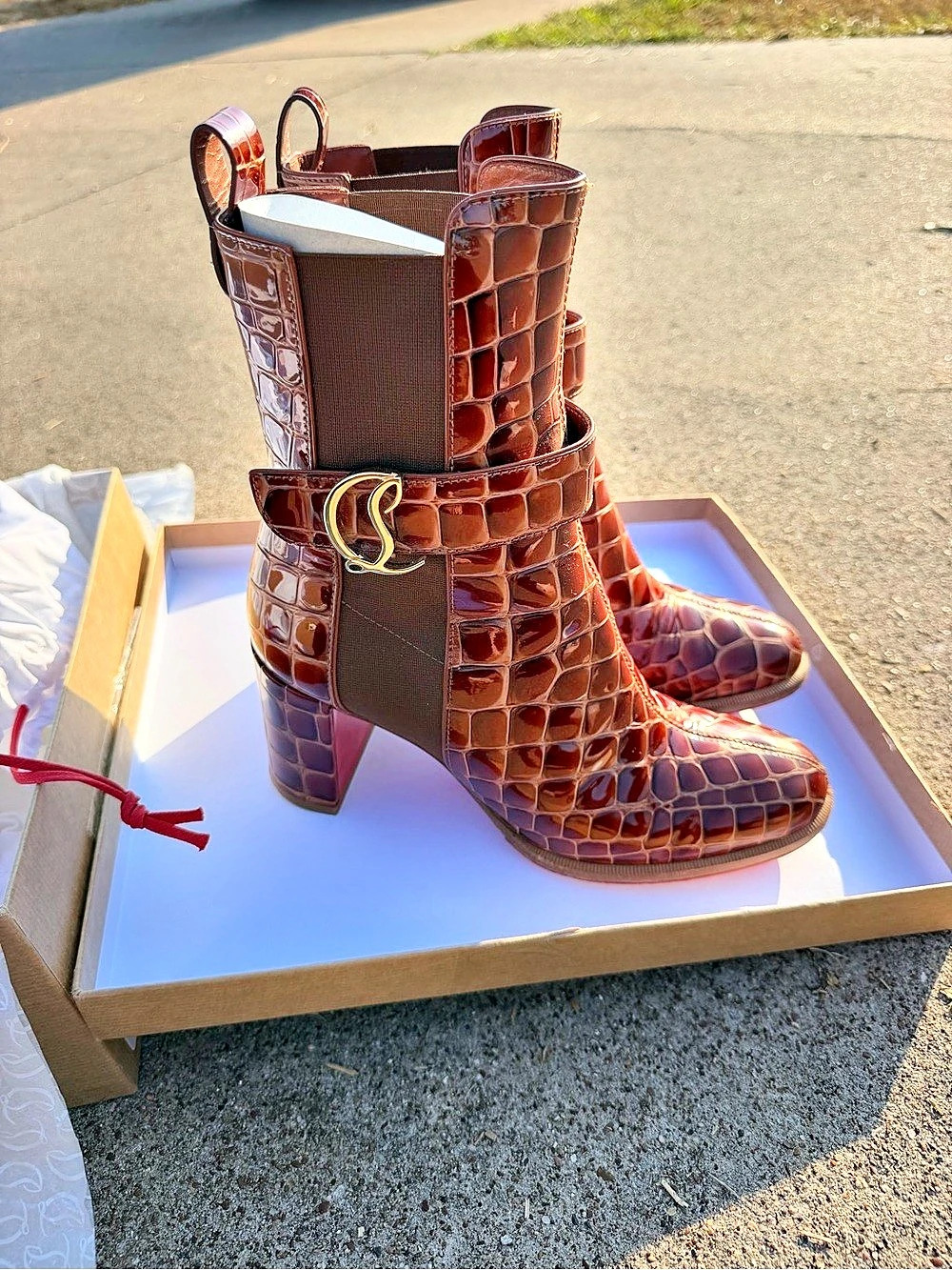 Christian Louboutin CL Chelsea Booty 70 Heeled Boots Brown US 7